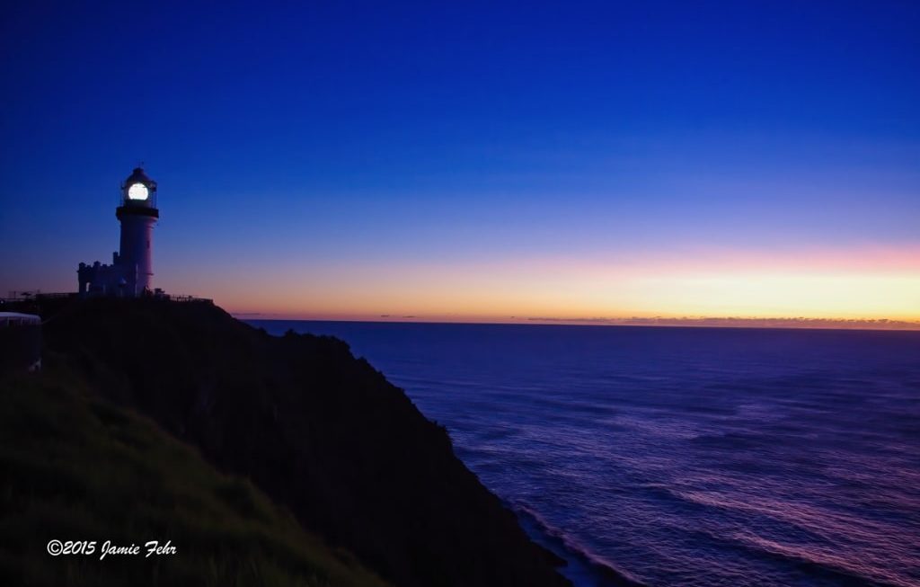 The Cape Byron Lighthouse at sunrise.
