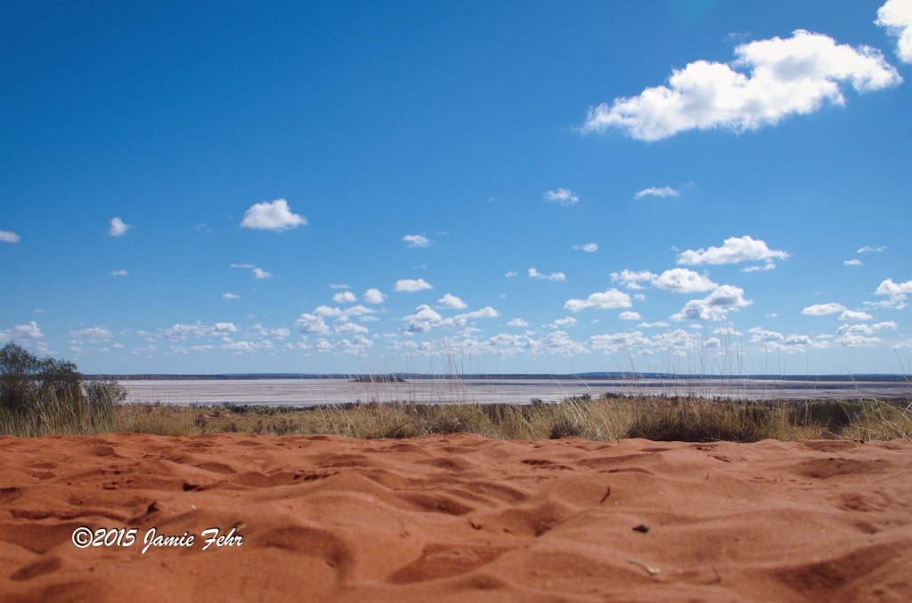 The white lake bed you see in the background is Lake Amadeus, a salt lake.