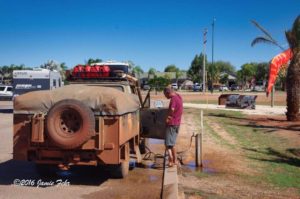 Filling our water tank while in Exmouth, Western Australia.